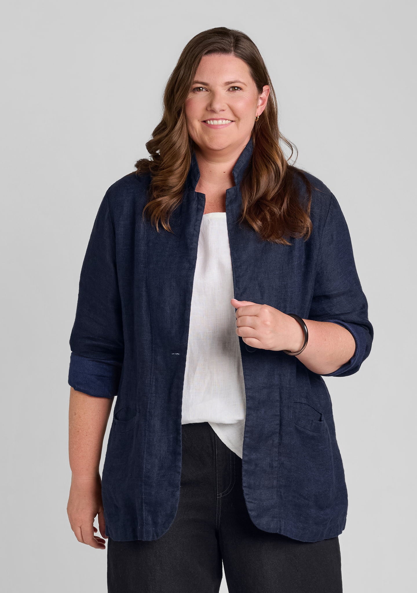 kates blazer linen jacket blue