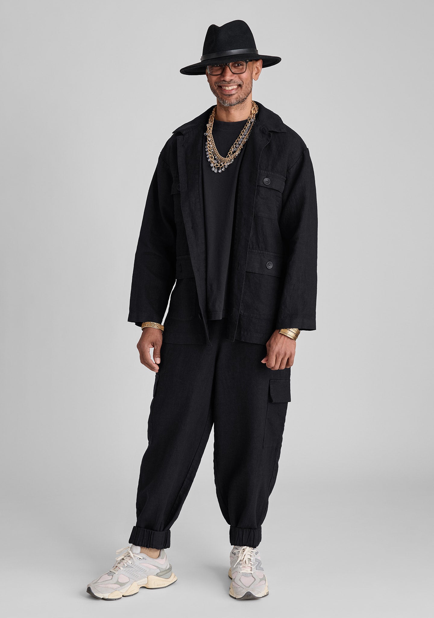 FLAX linen jacket in black with linen pants in black