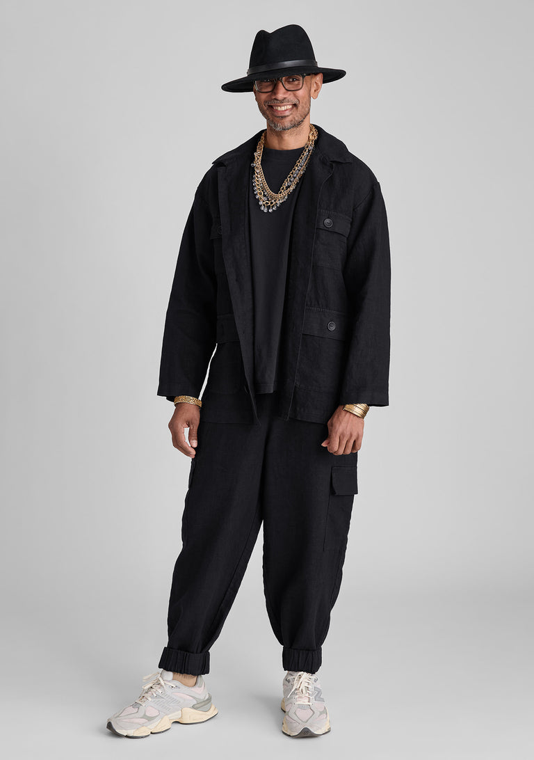 FLAX linen jacket in black with linen pants in black