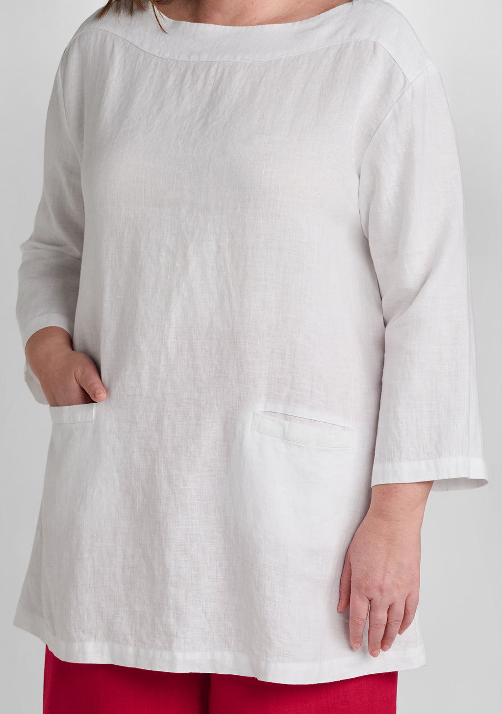 pockets of women's white linen shirt