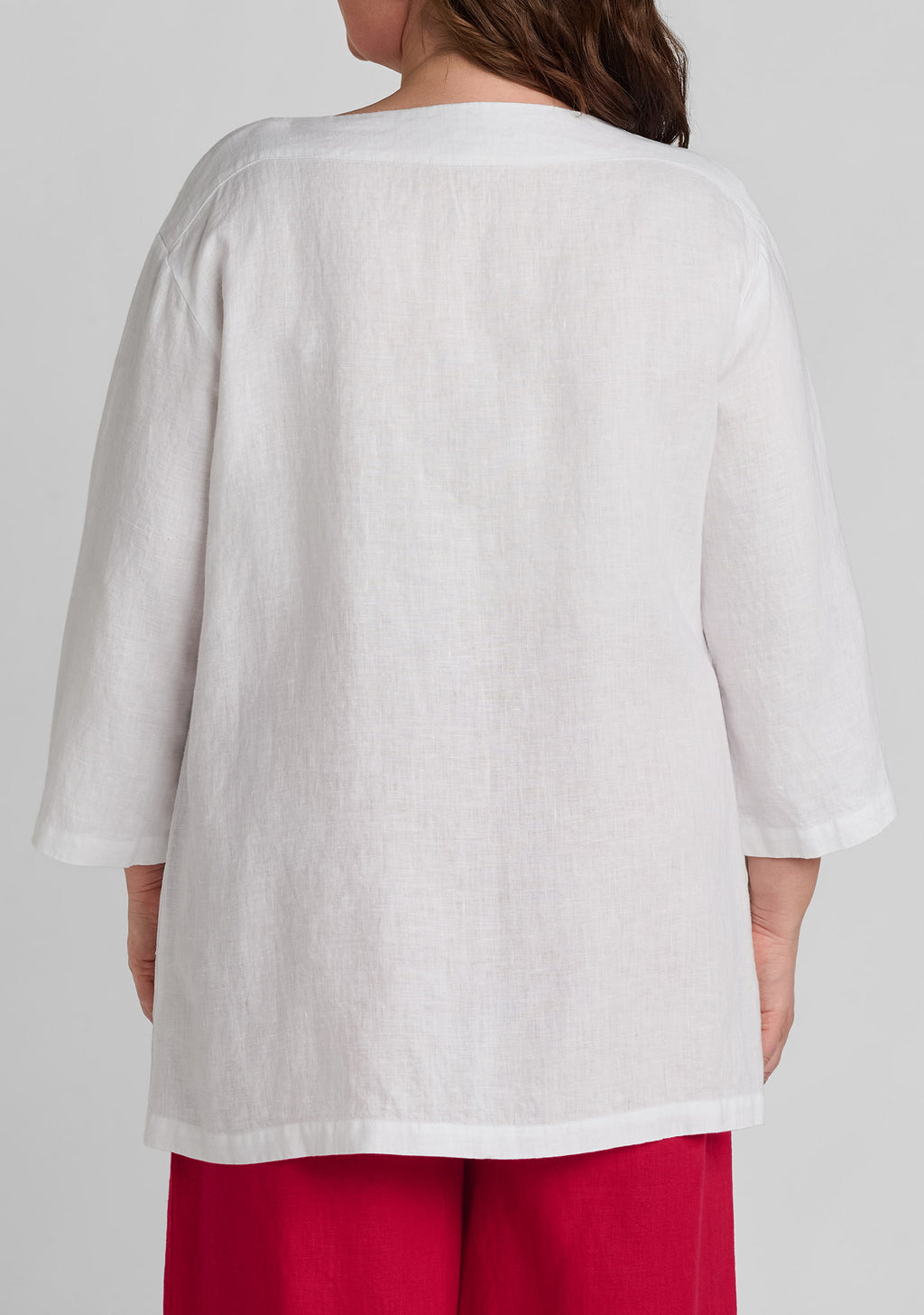 back view of women's linen shirt in white