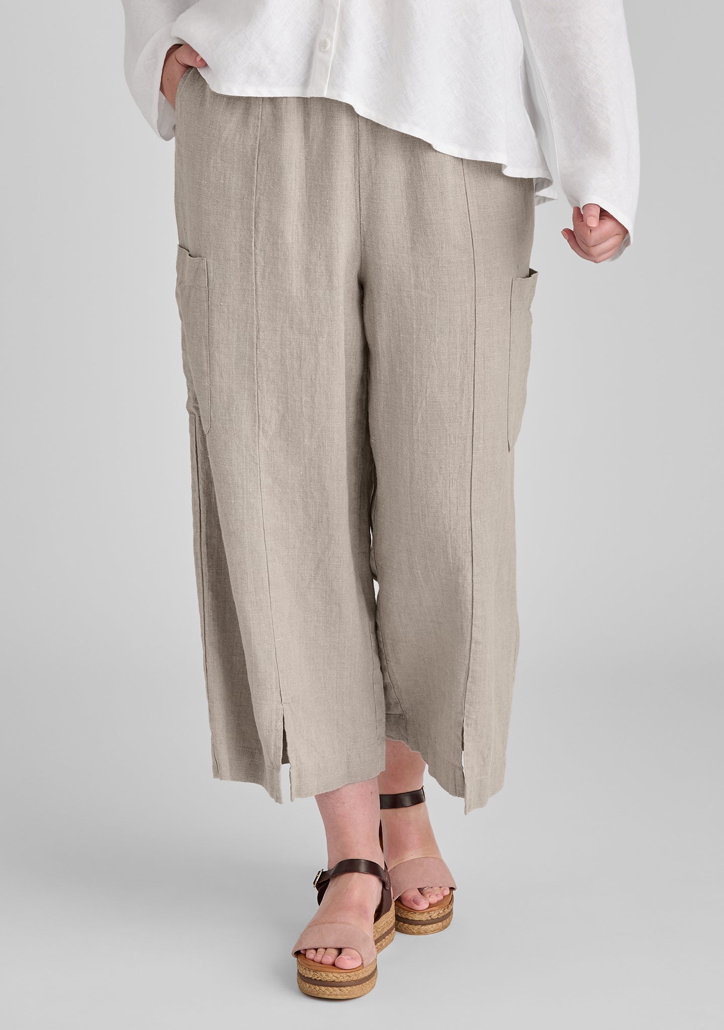 modern flood linen pants with elastic waist natural