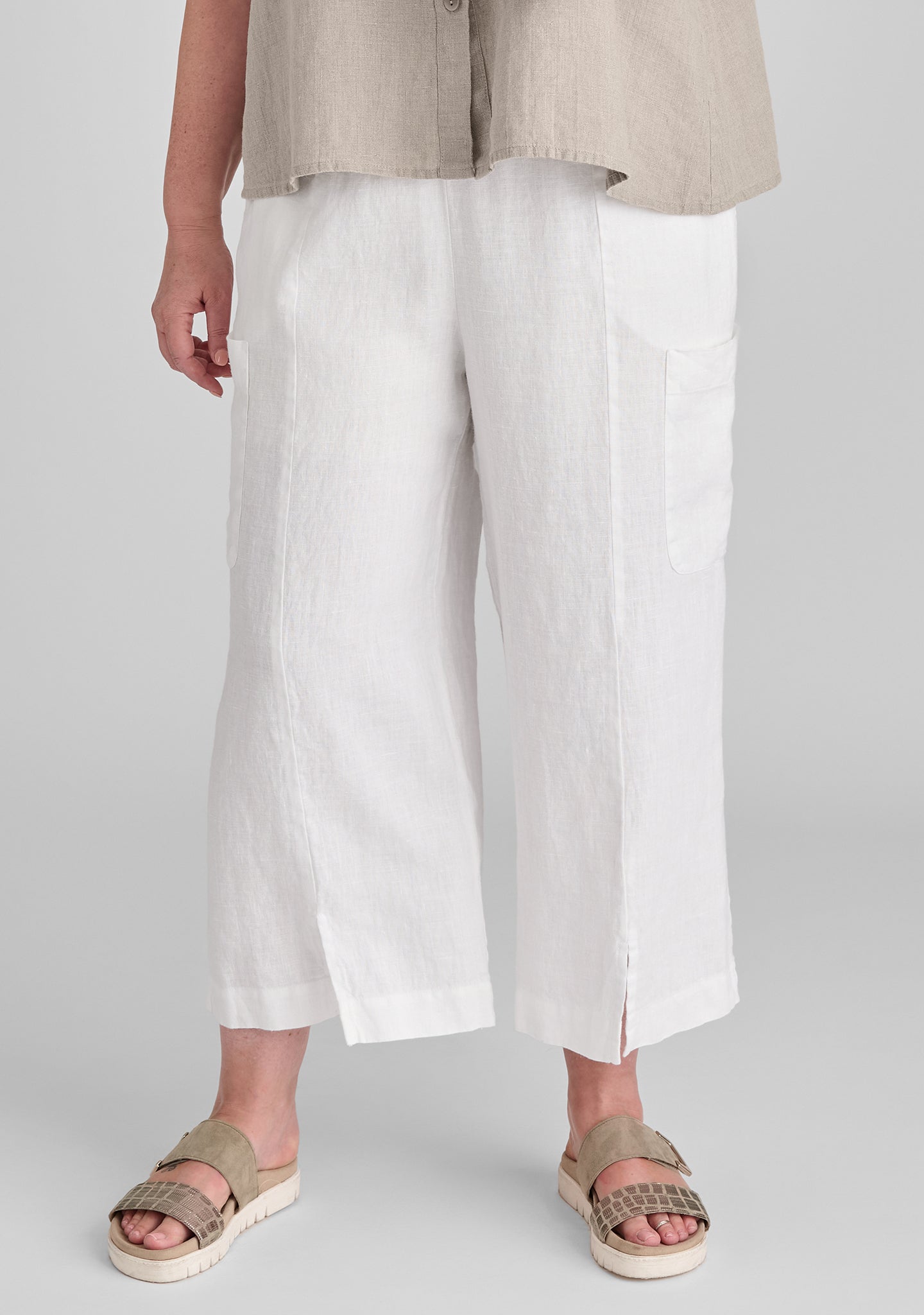 modern flood linen pants with elastic waist white