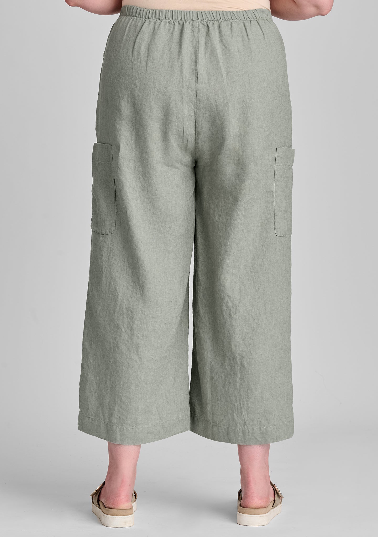 modern flood linen pants with elastic waist details