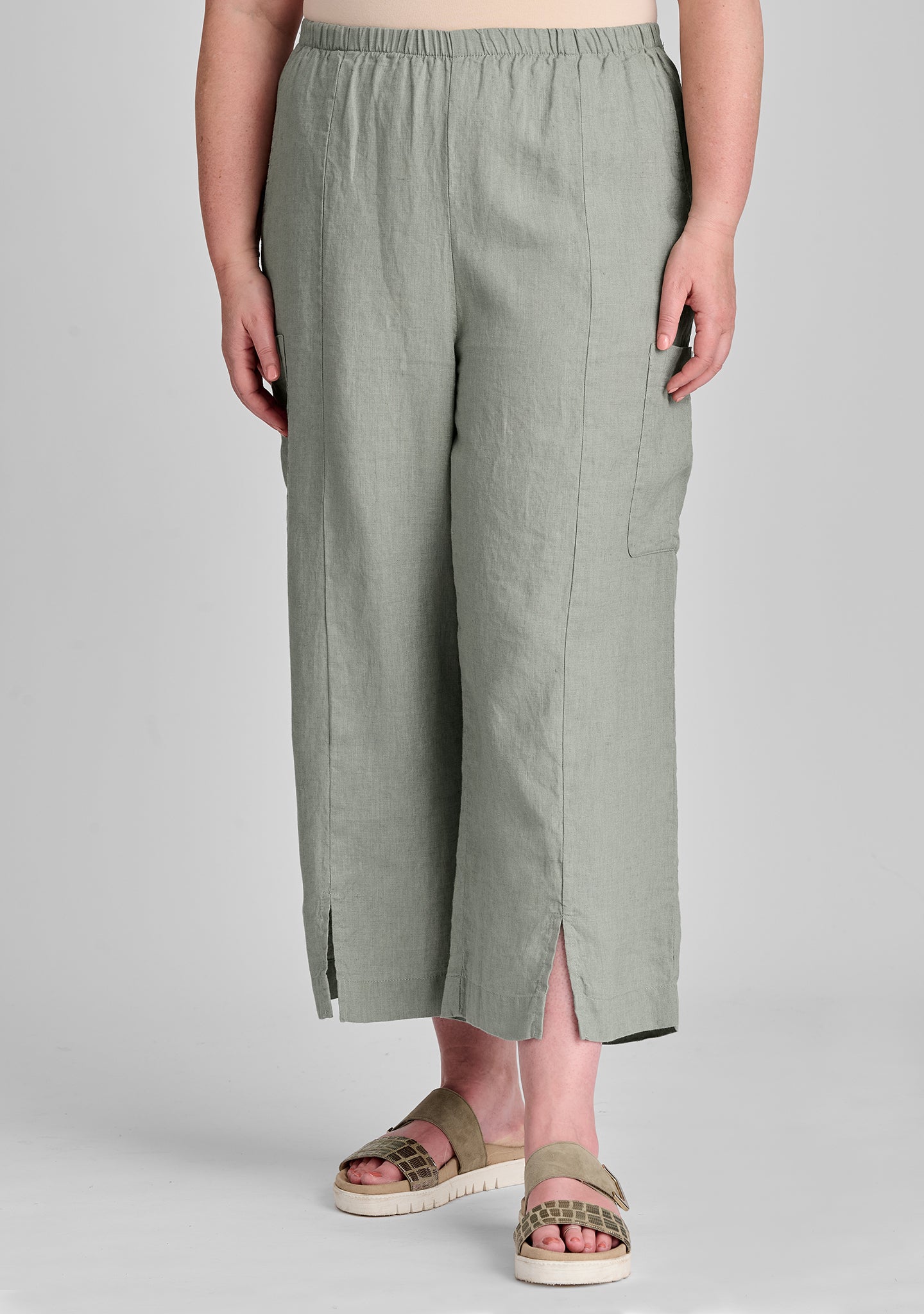 www. - Elastic waist women Linen pants wide leg pants