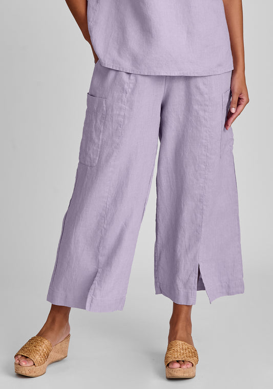 modern flood linen pants with elastic waist purple