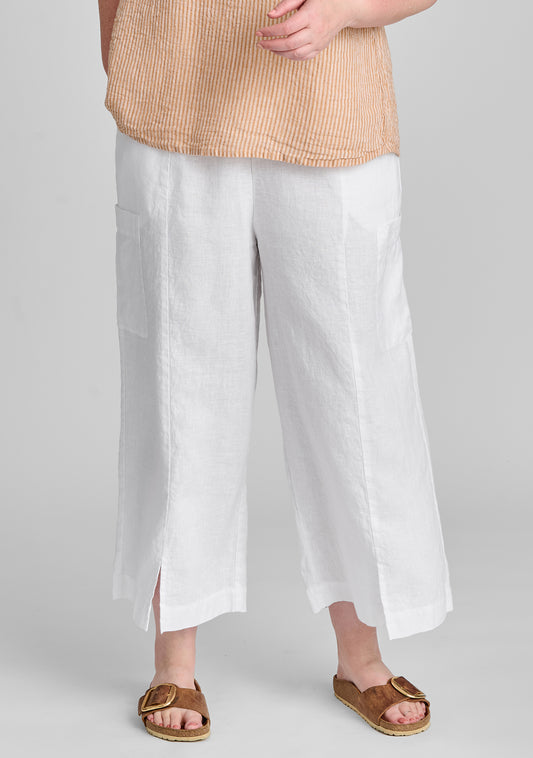 modern flood linen pants with elastic waist white