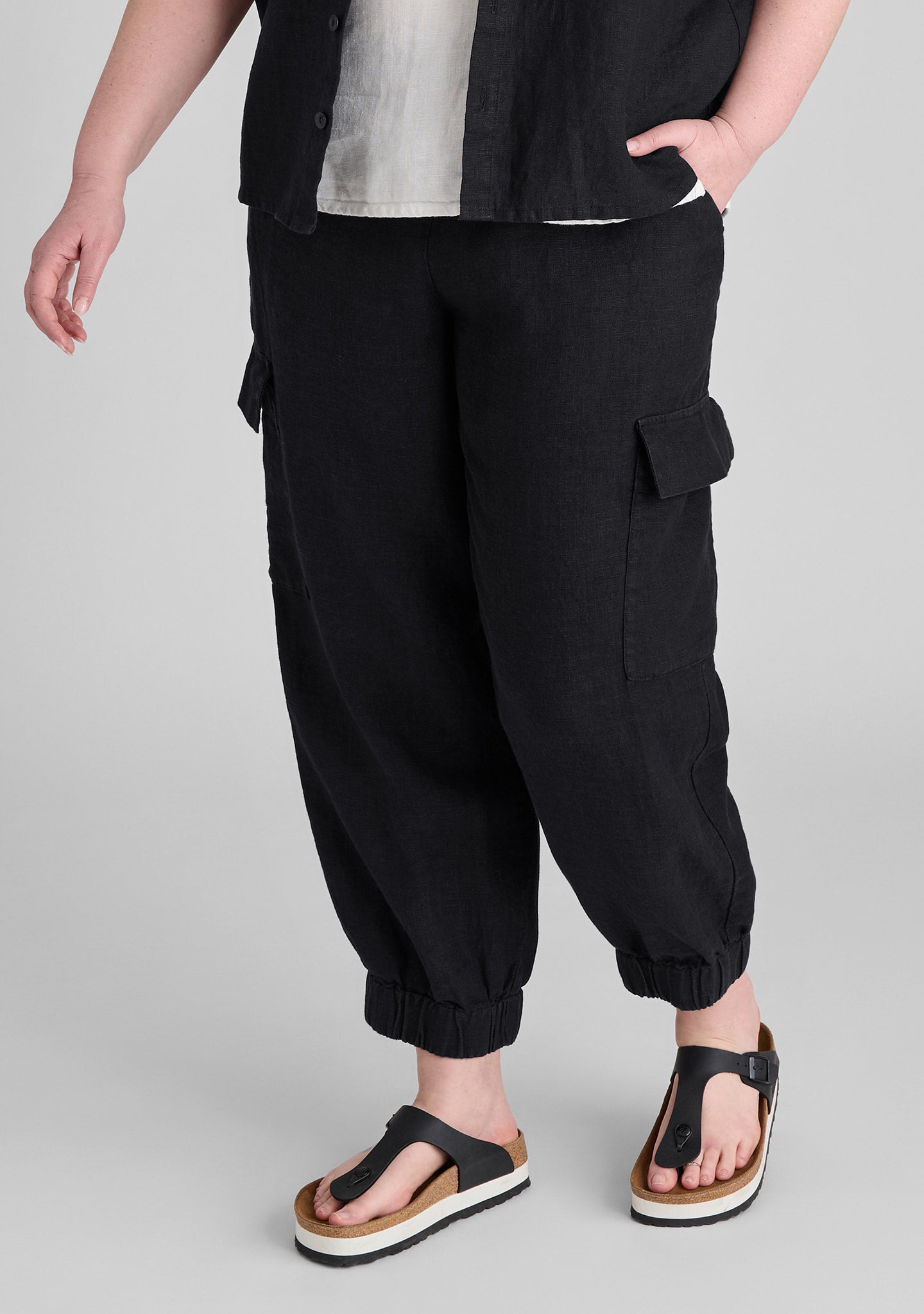 nifty pant linen drawstring pants black