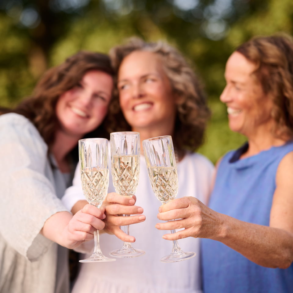 FLAX women's linen clothing women celebrating in linen dresses
