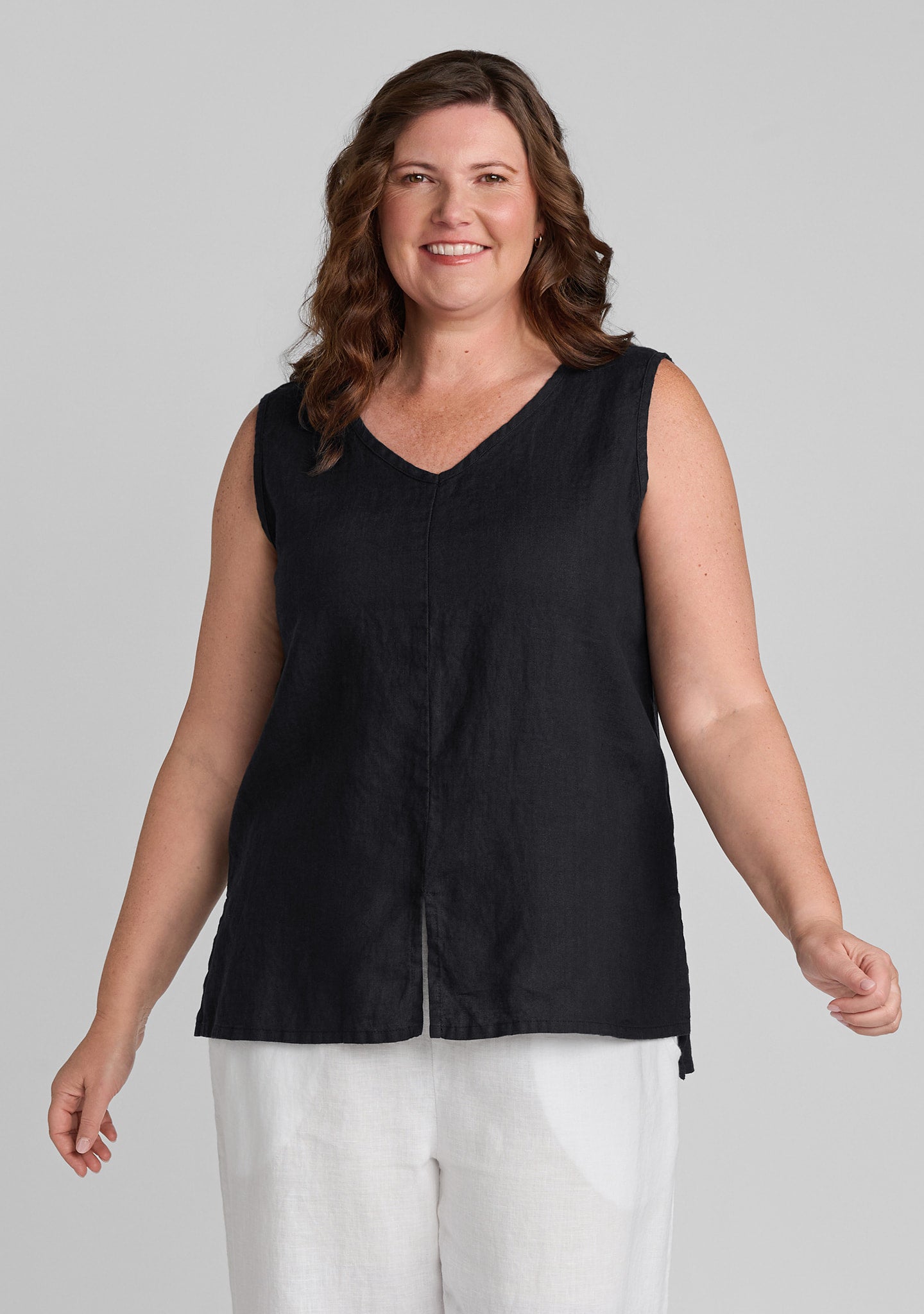 Open Tank - Linen Tank Top - Black