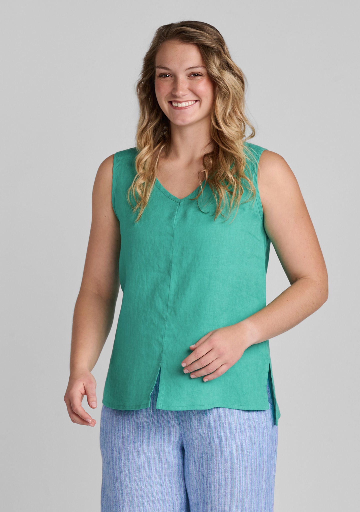 Open Tank - Linen Tank Top - Teal