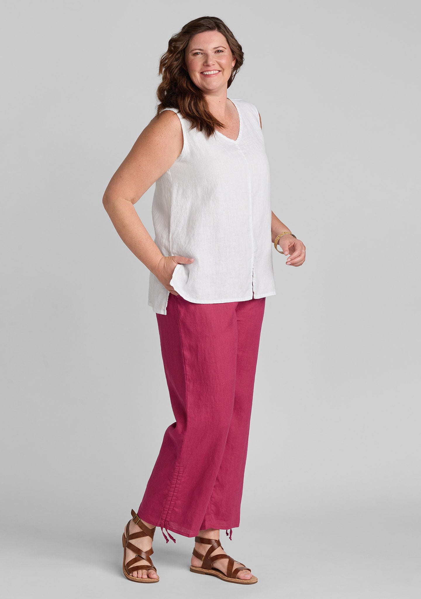 open tank linen tank top details