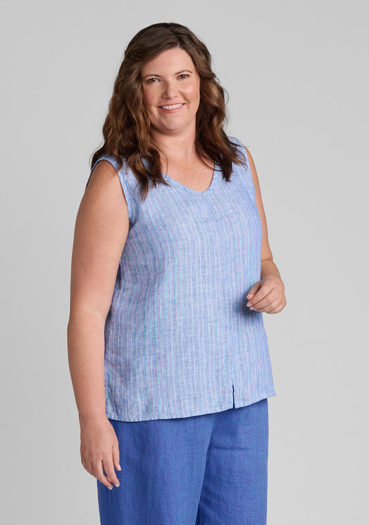 open tank linen tank top blue