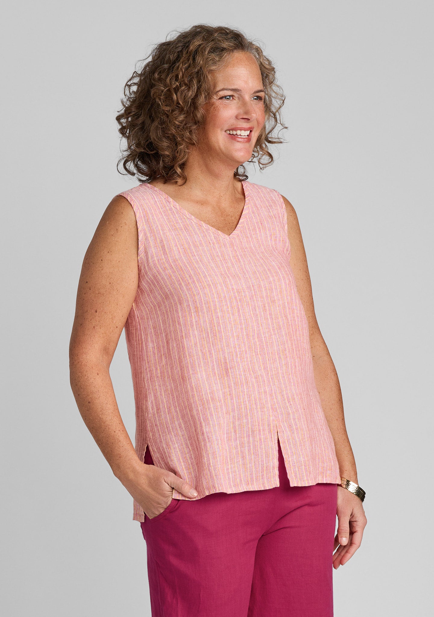 Open Tank - Linen Tank Top - Sun Stripe