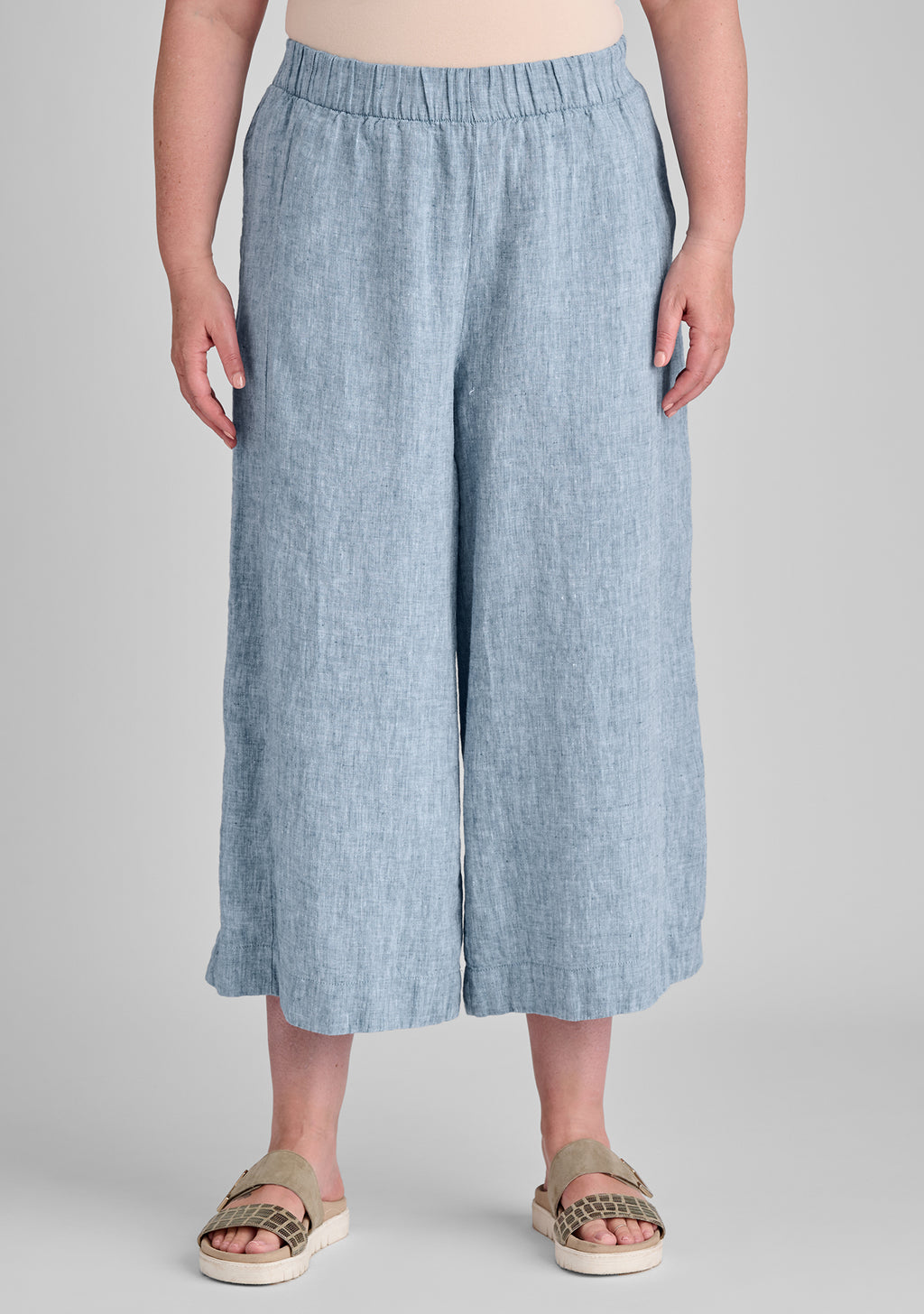 panel pants linen pants with elastic waist blue