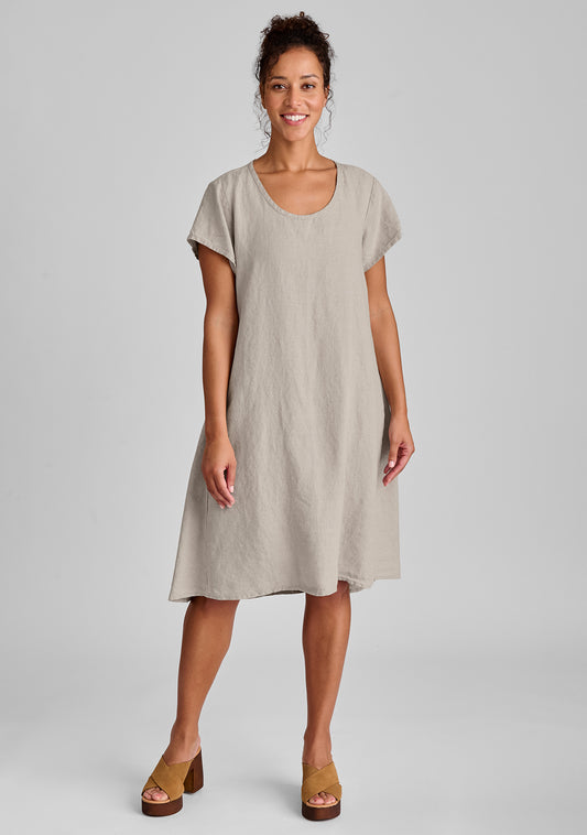 Lands Downunder Italy Linen Dress Sz M Short Sleeve Solid Gray