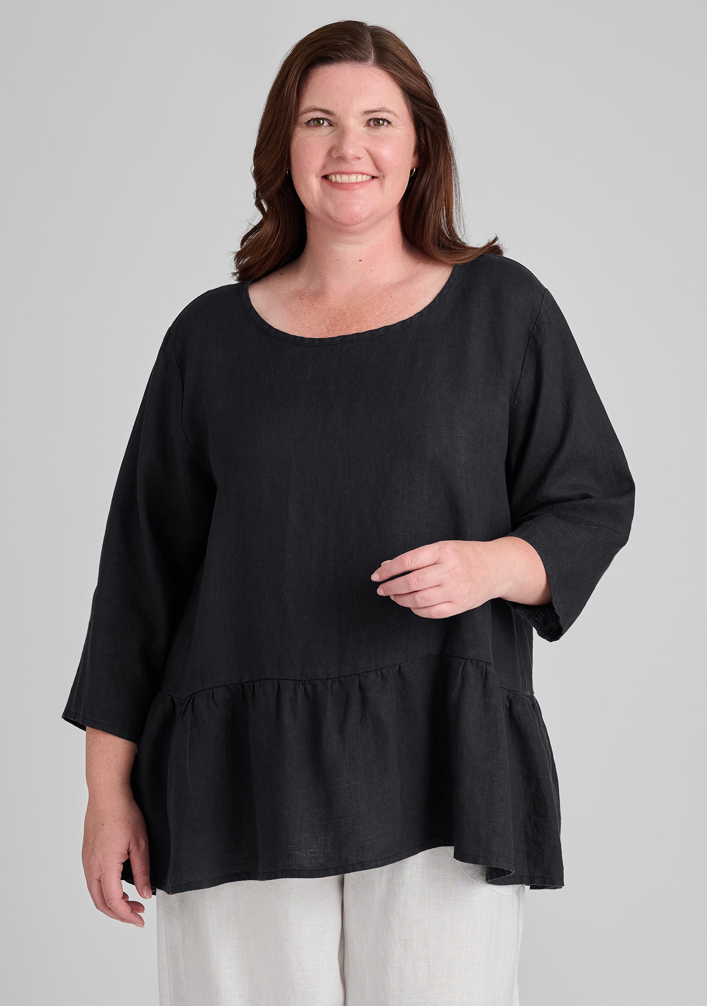 peplum tunic linen pullover black