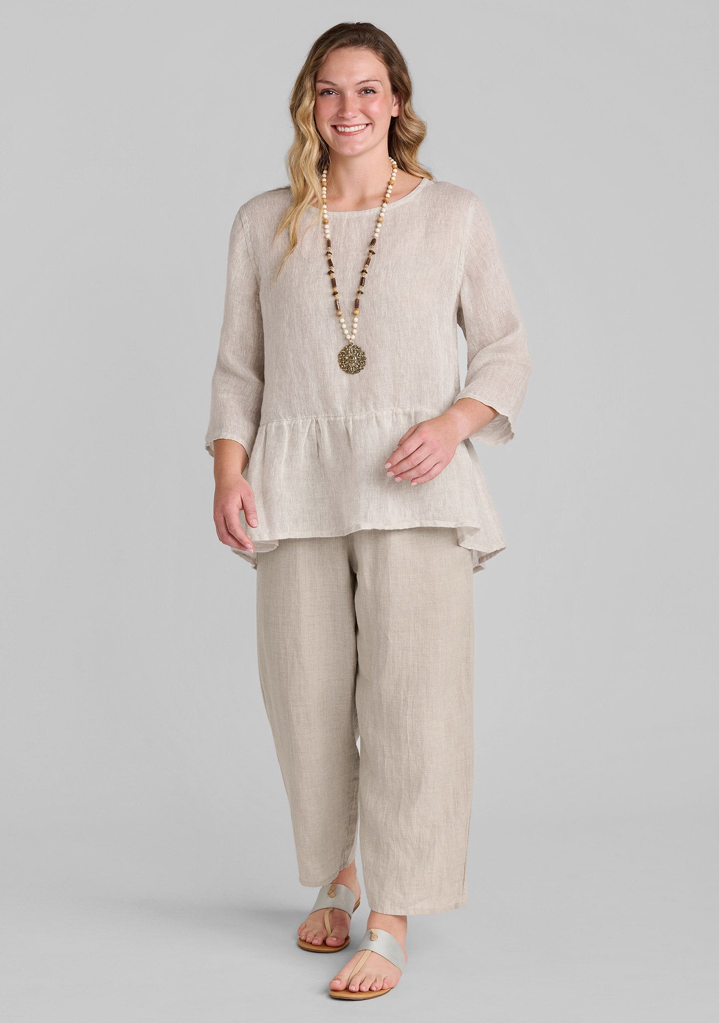 FLAX linen top in natural with linen pants in natural