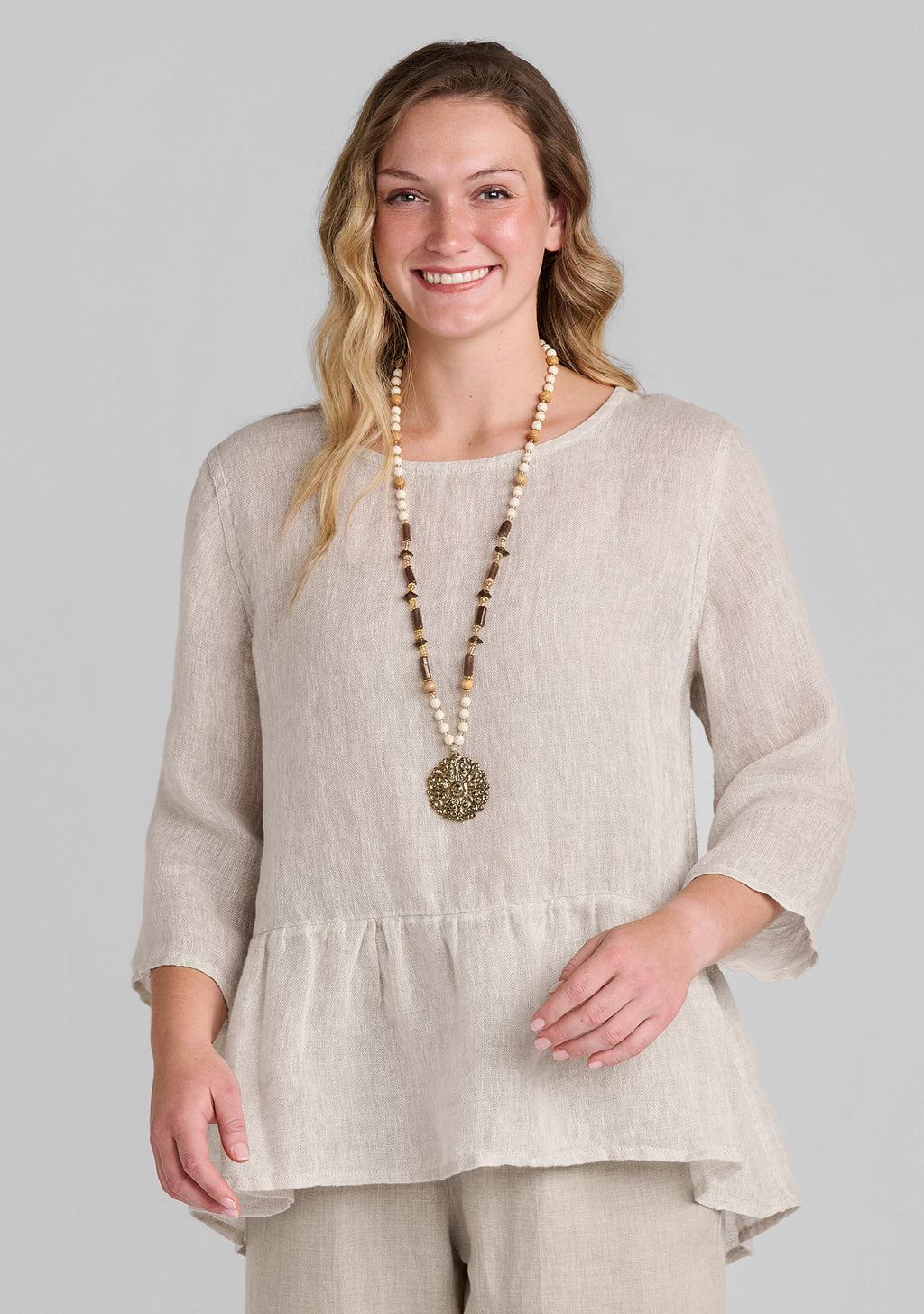 peplum tunic linen top natural