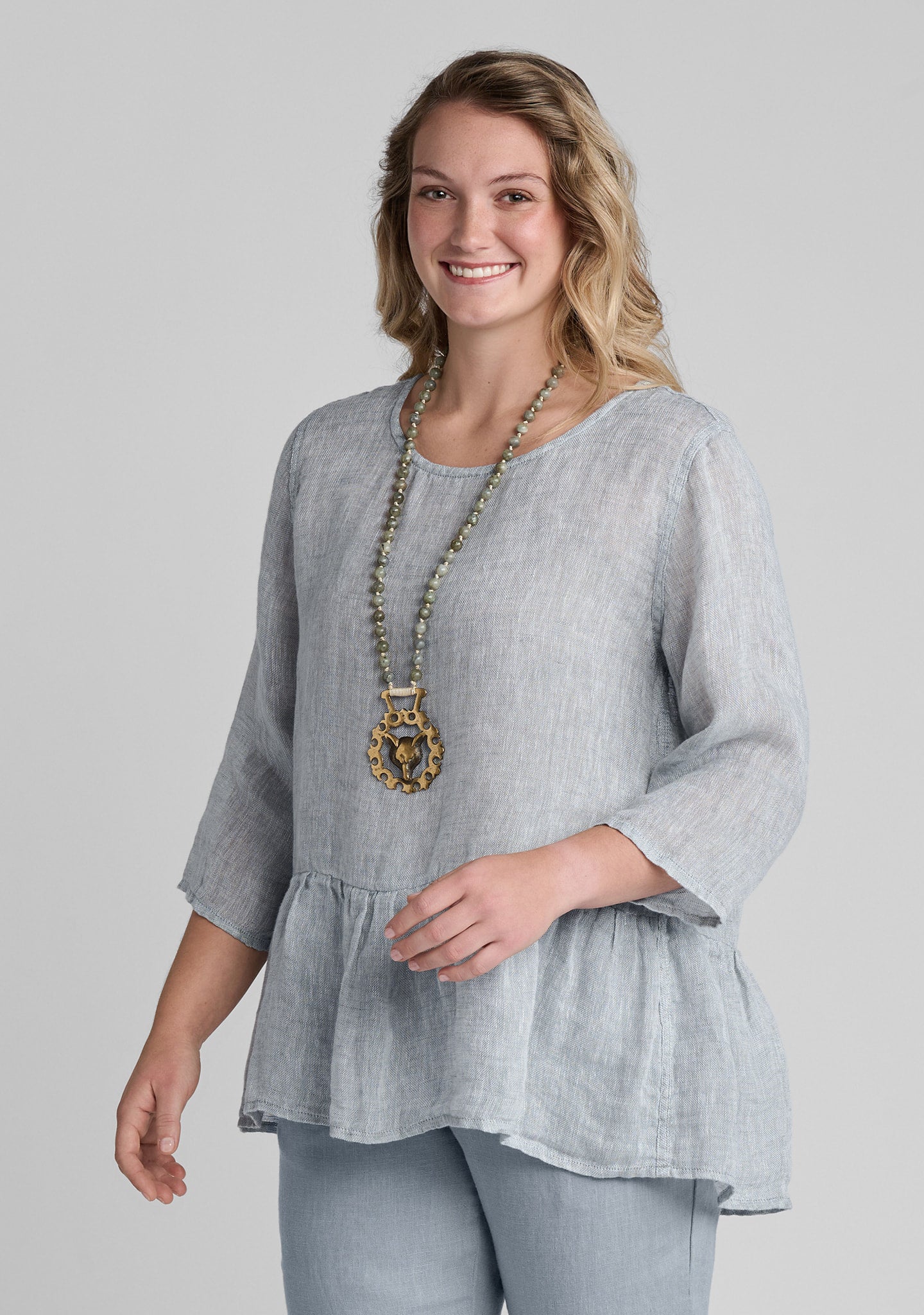 peplum tunic linen top blue