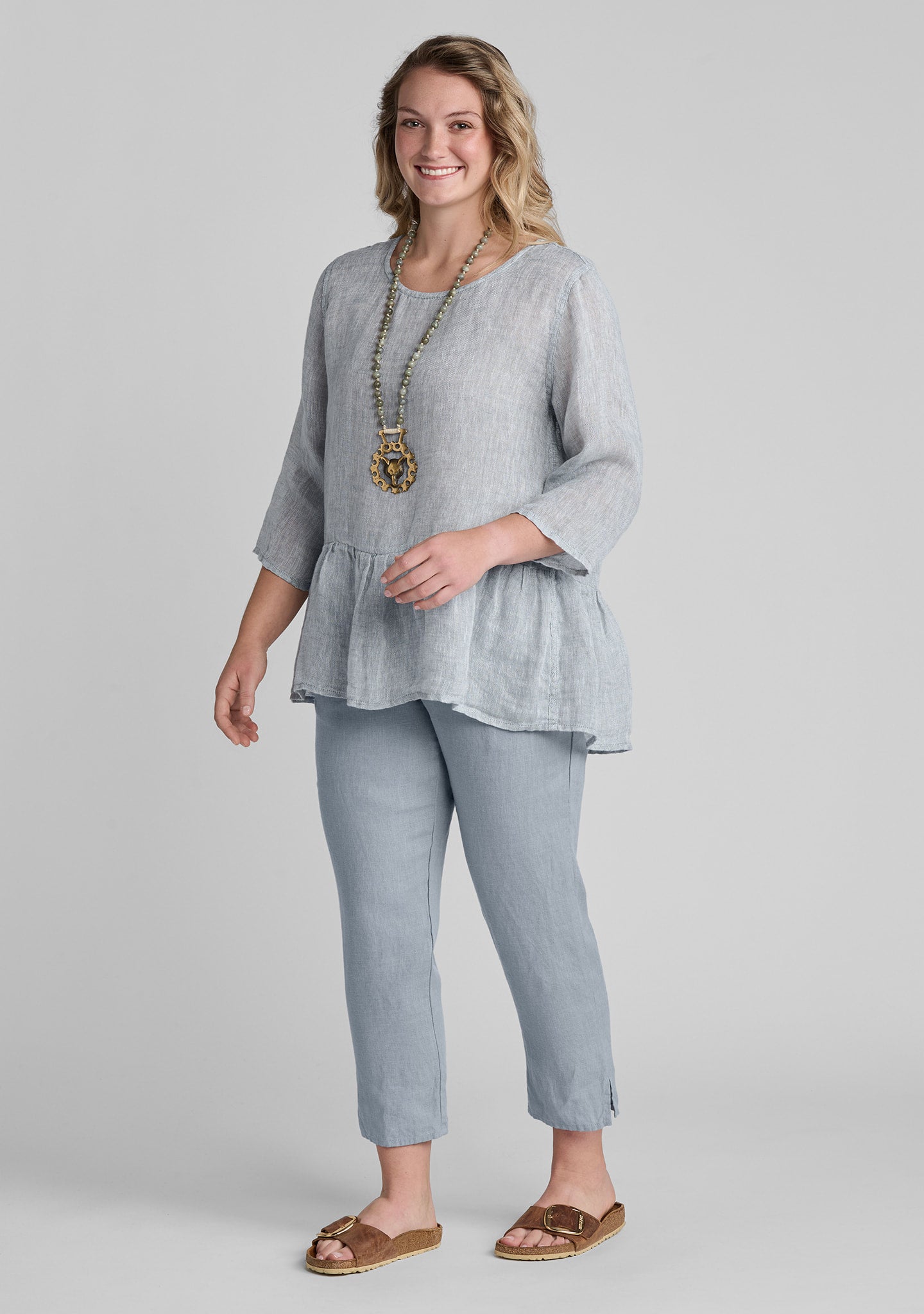FLAX linen shirt in blue with linen pants in blue