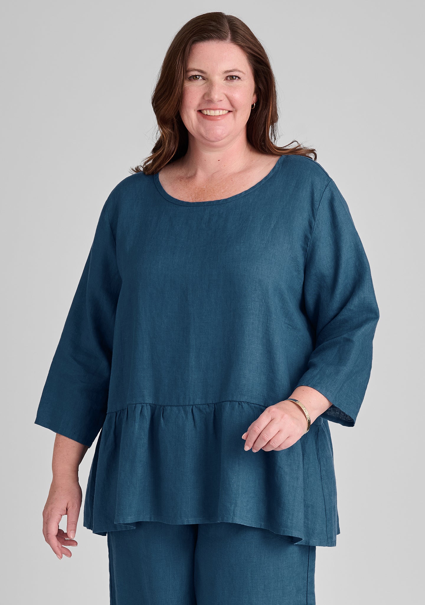 peplum tunic linen pullover blue