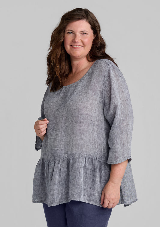 peplum tunic linen top blue