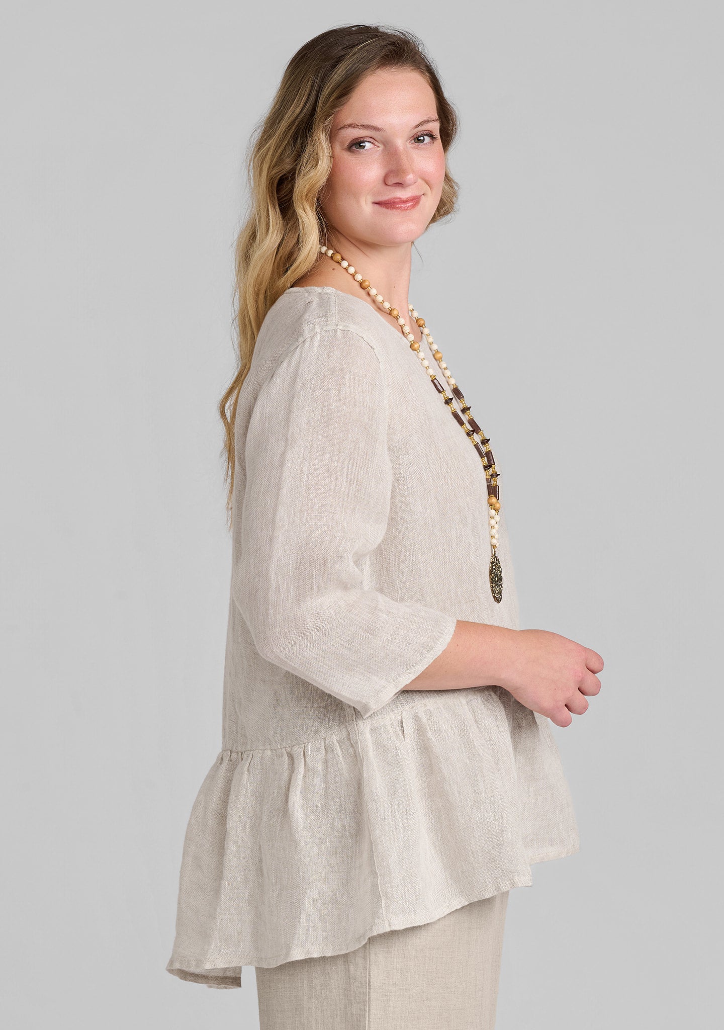 peplum tunic linen top details