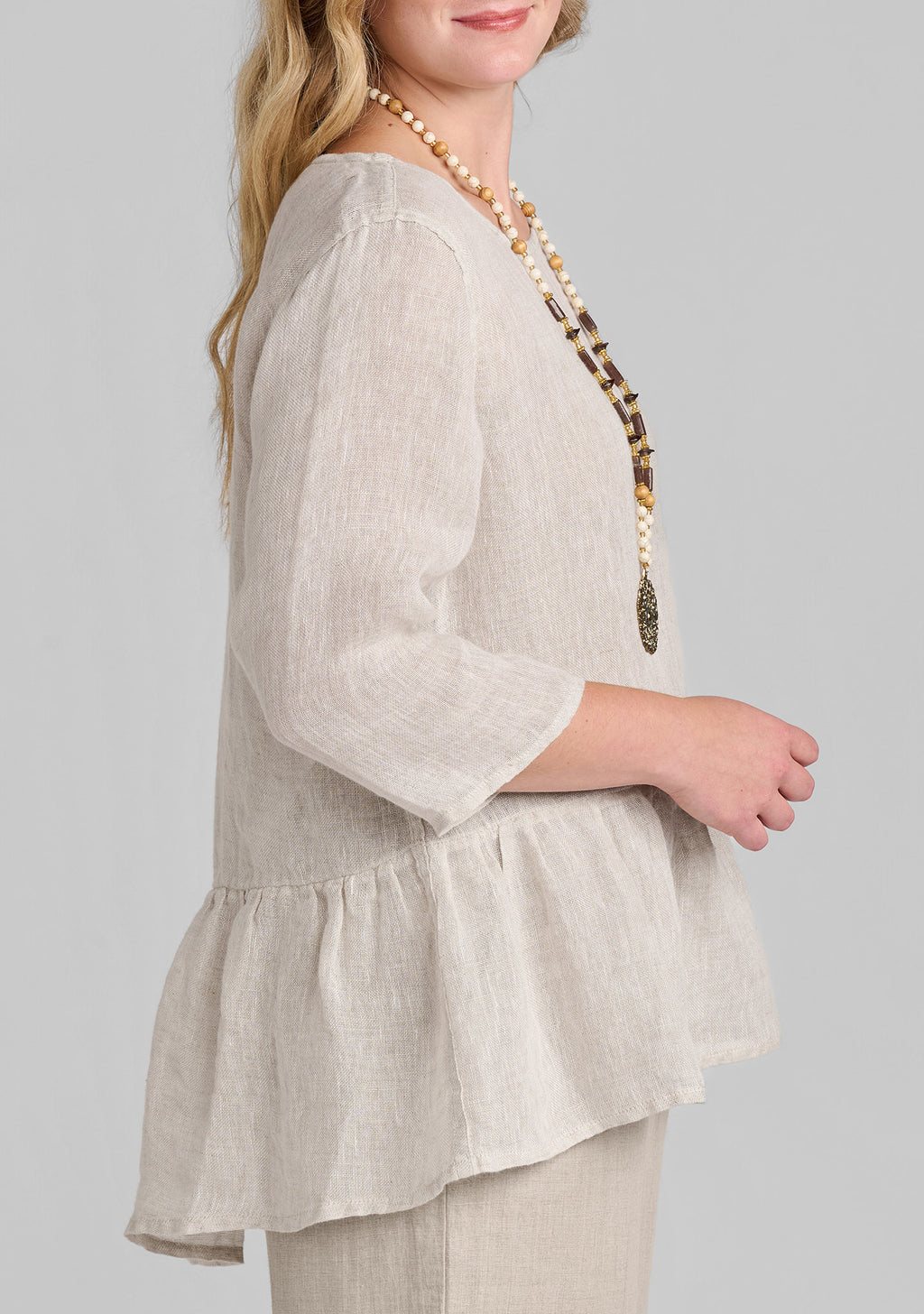 peplum tunic linen top details
