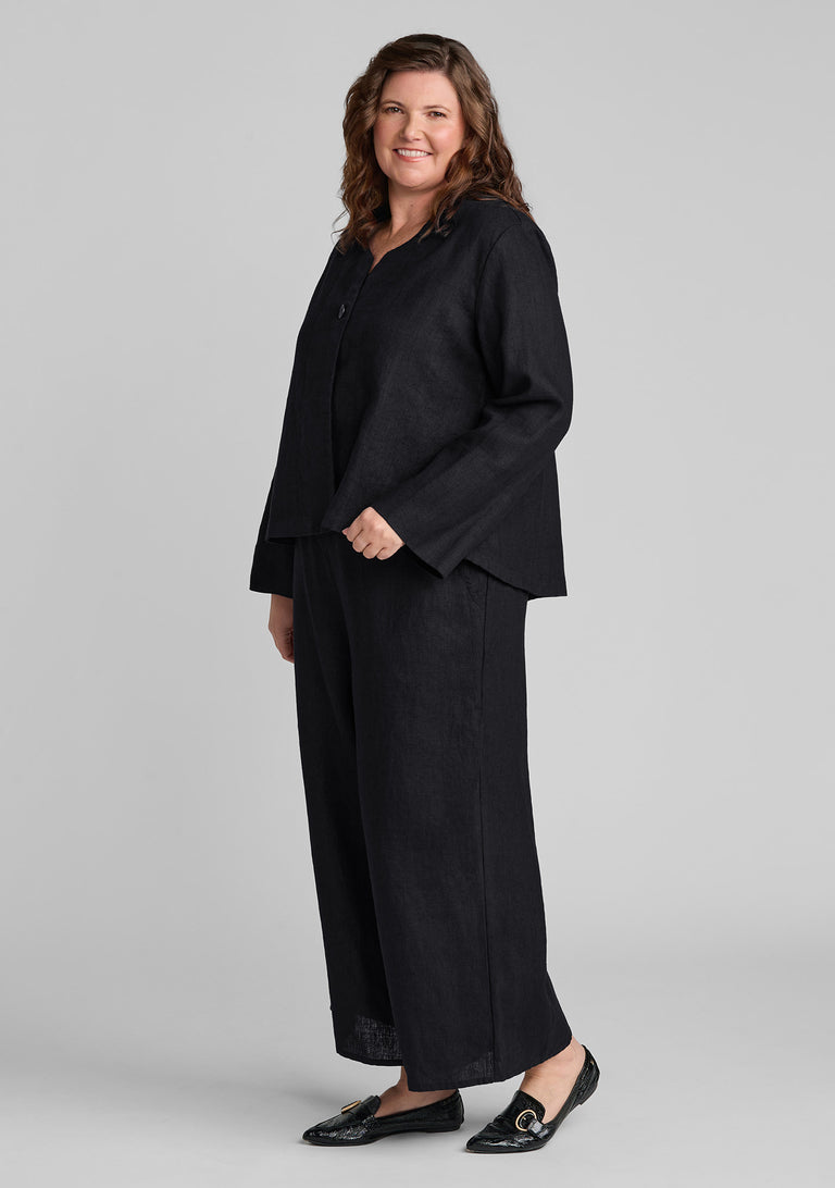 FLAX linen jacket in black with linen pants in black