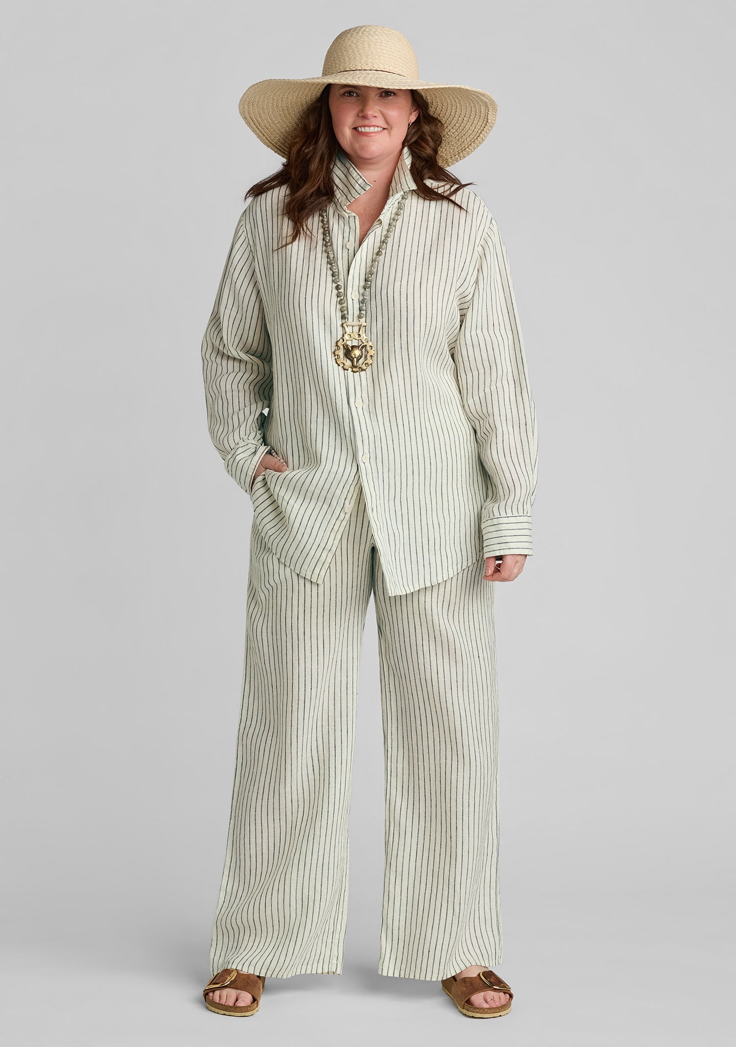 linen set in yellow striped linen