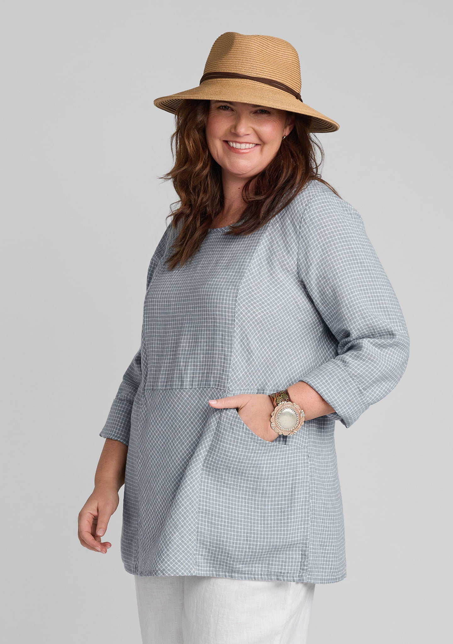 Picnic Shirt - Linen Pullover - Mineral Gingham