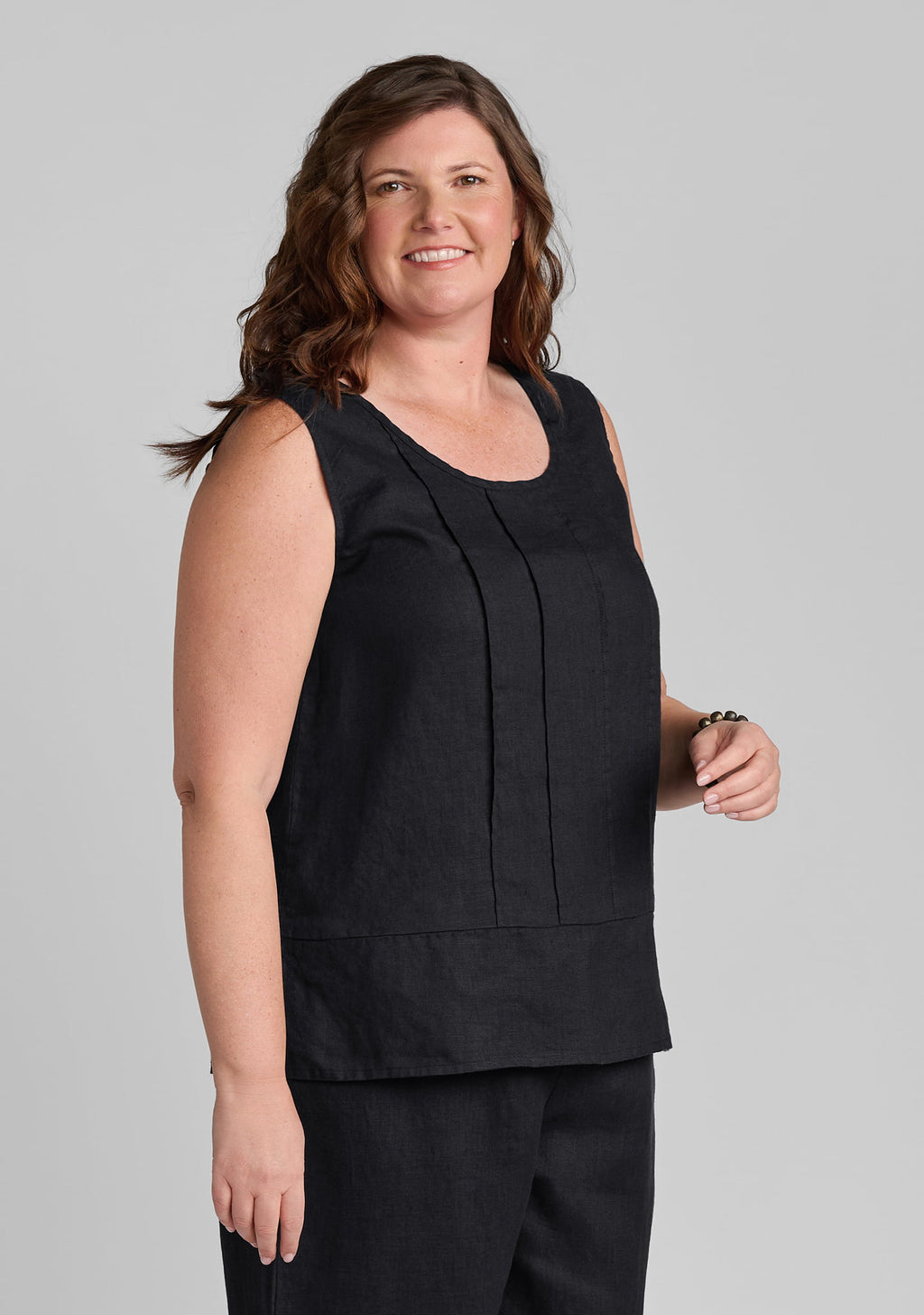 pintuck tank linen tank top black