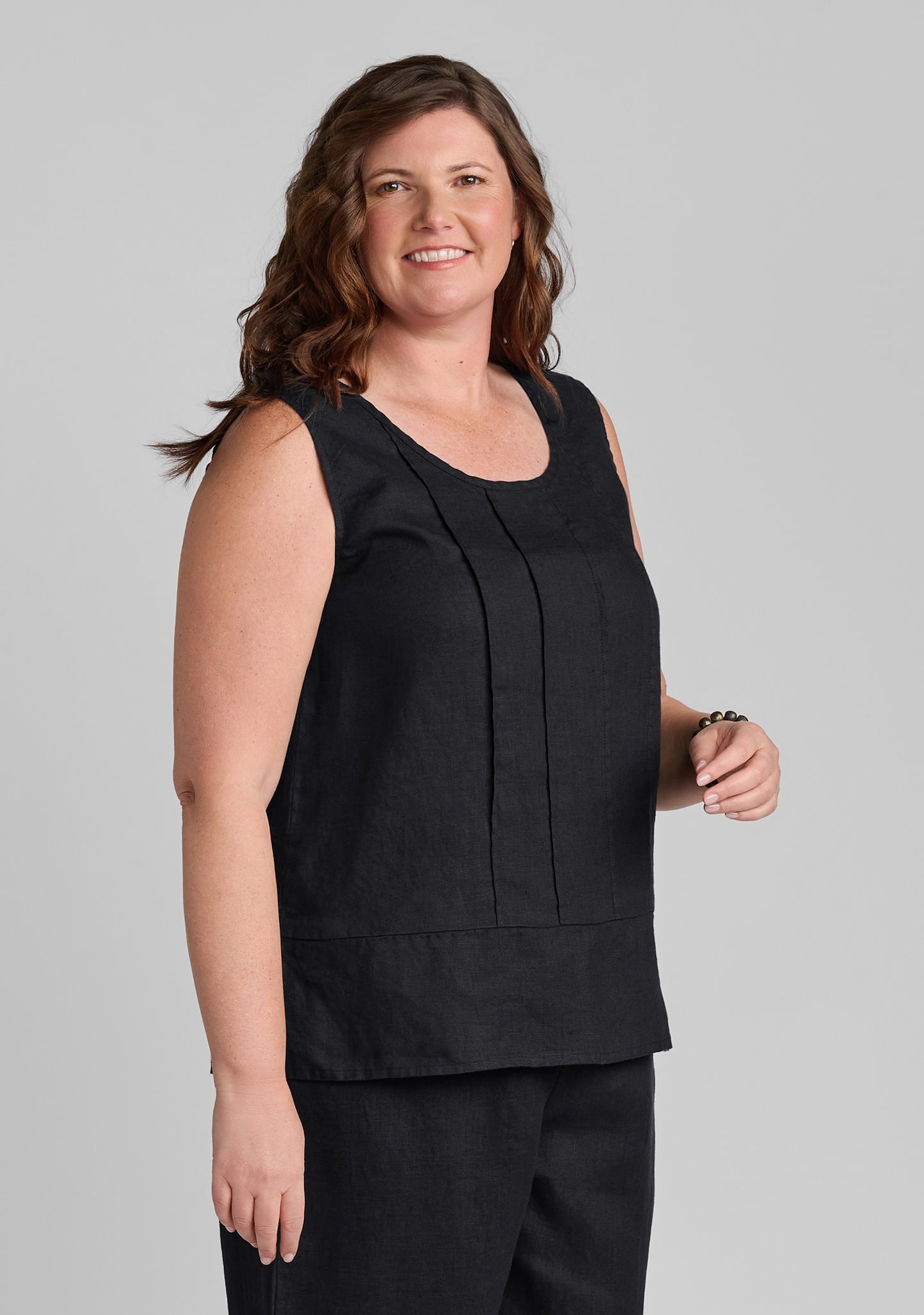 pintuck tank linen tank top black