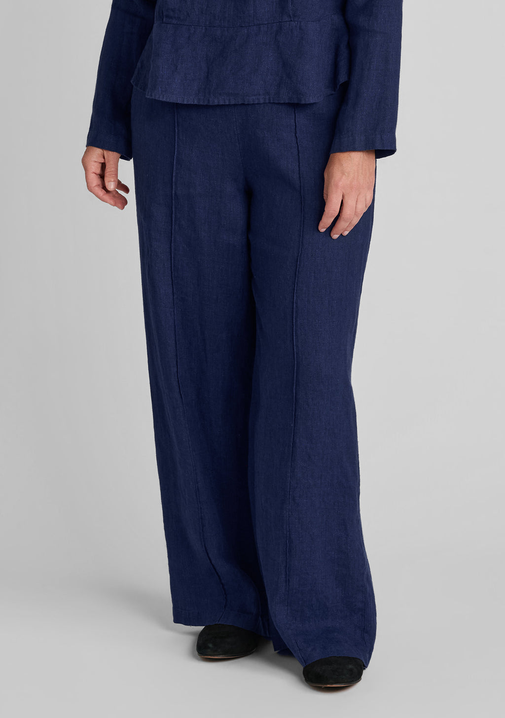 pintucked trouser long linen pants blue