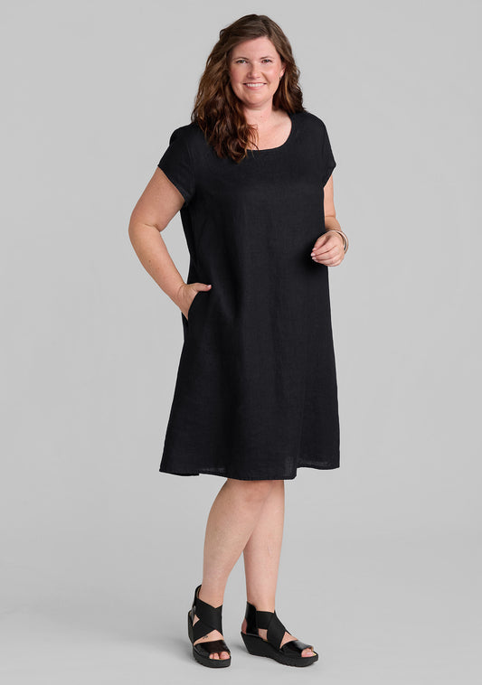 pleat back dress linen dress black