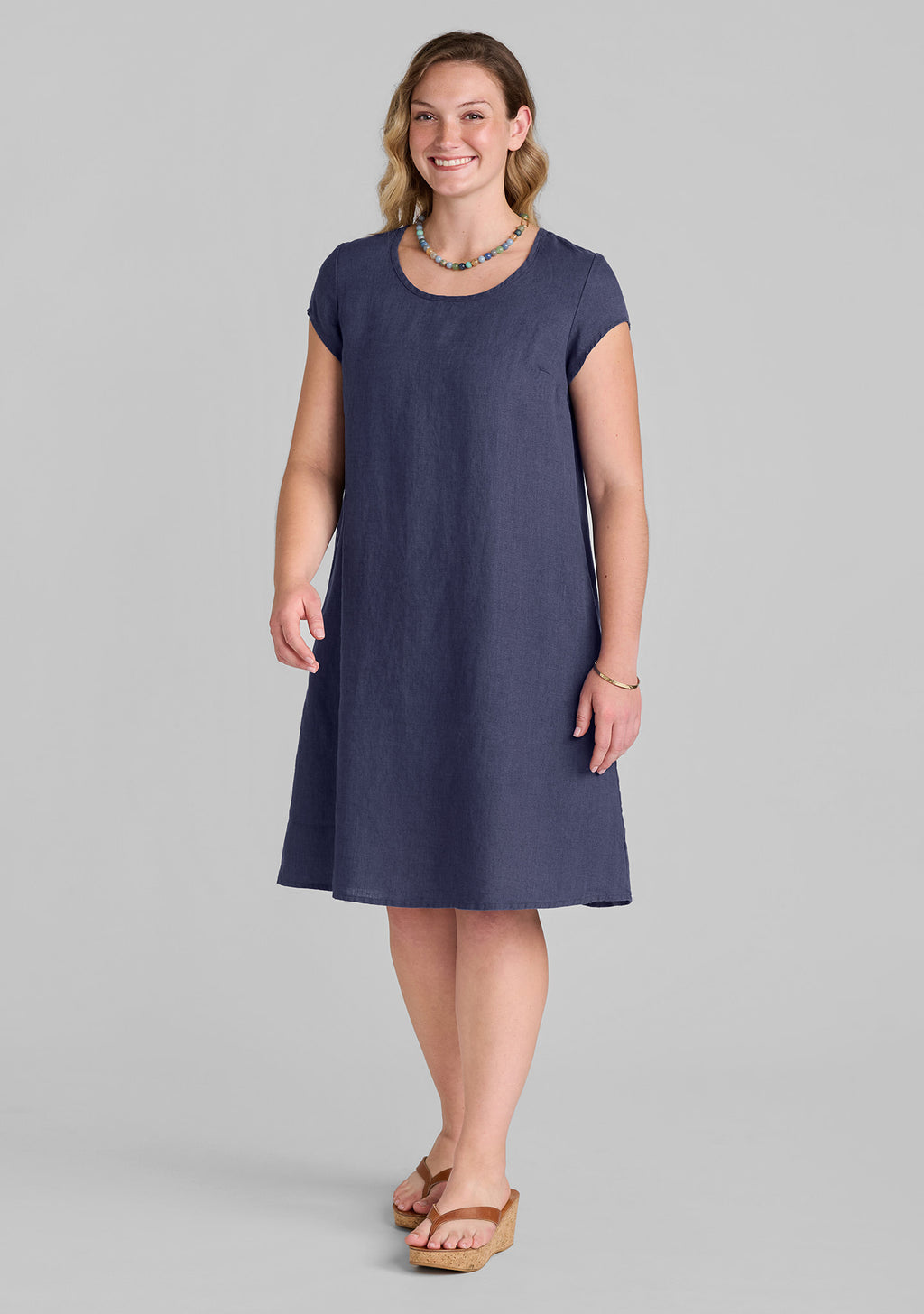 pleat back dress linen dress blue