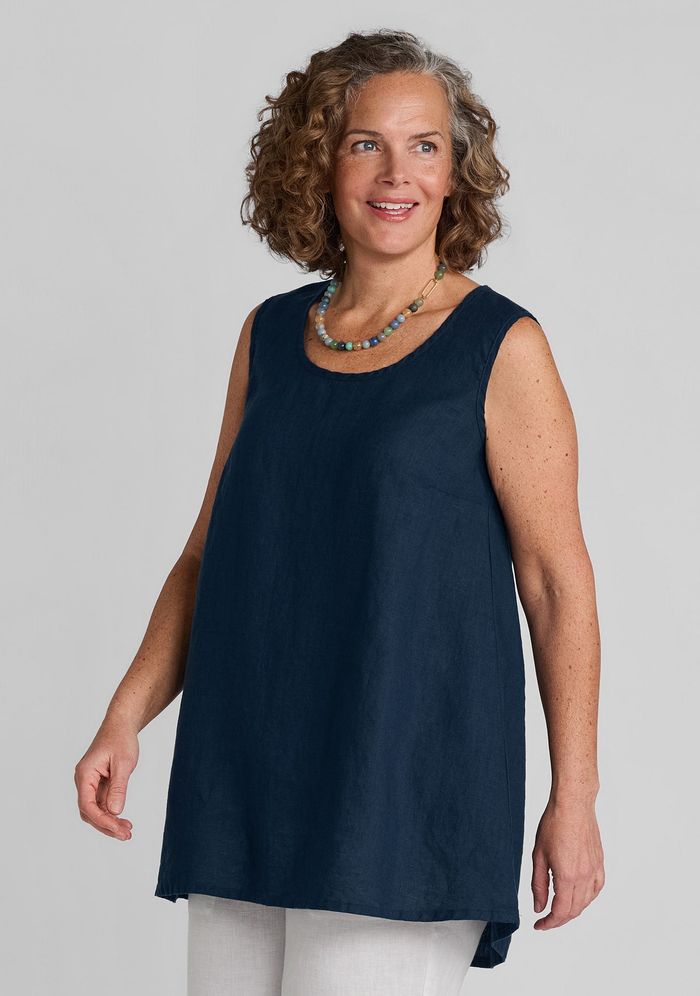 Pleat Back Tunic - Linen Tank Top - Midnight