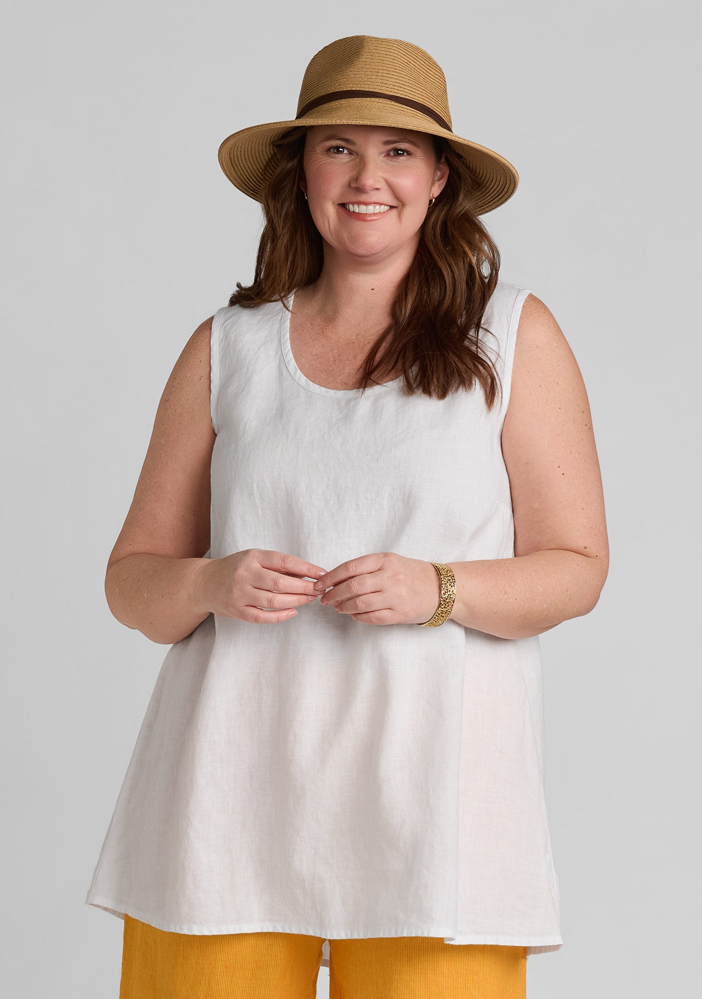 pleat back tunic linen tank top white