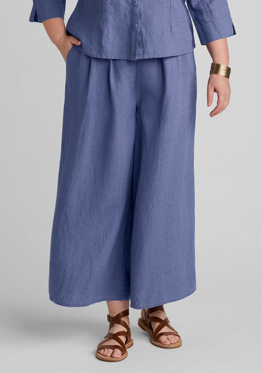 pleat pant wide leg linen pant blue