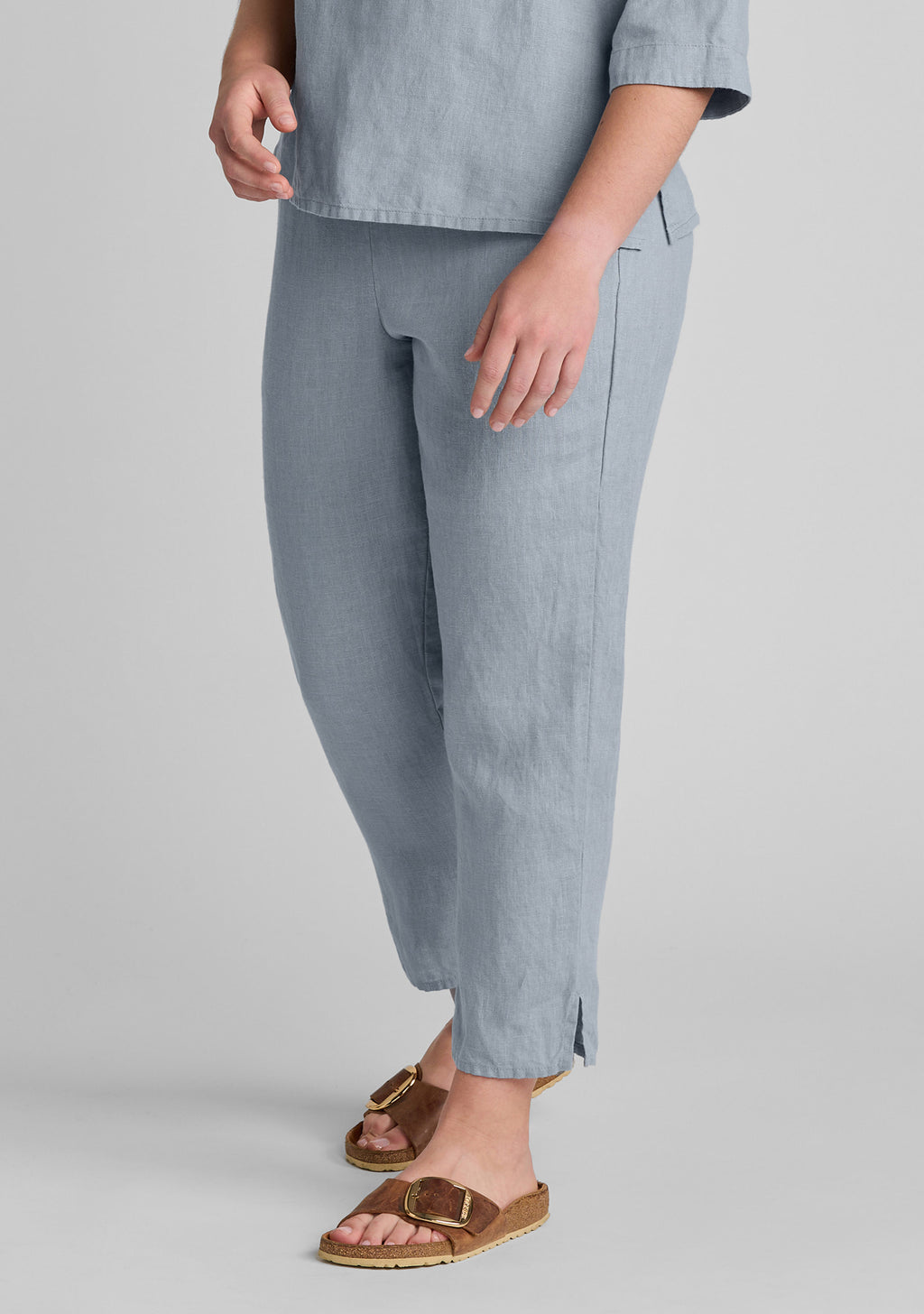 pocketed ankle pant linen pants blue