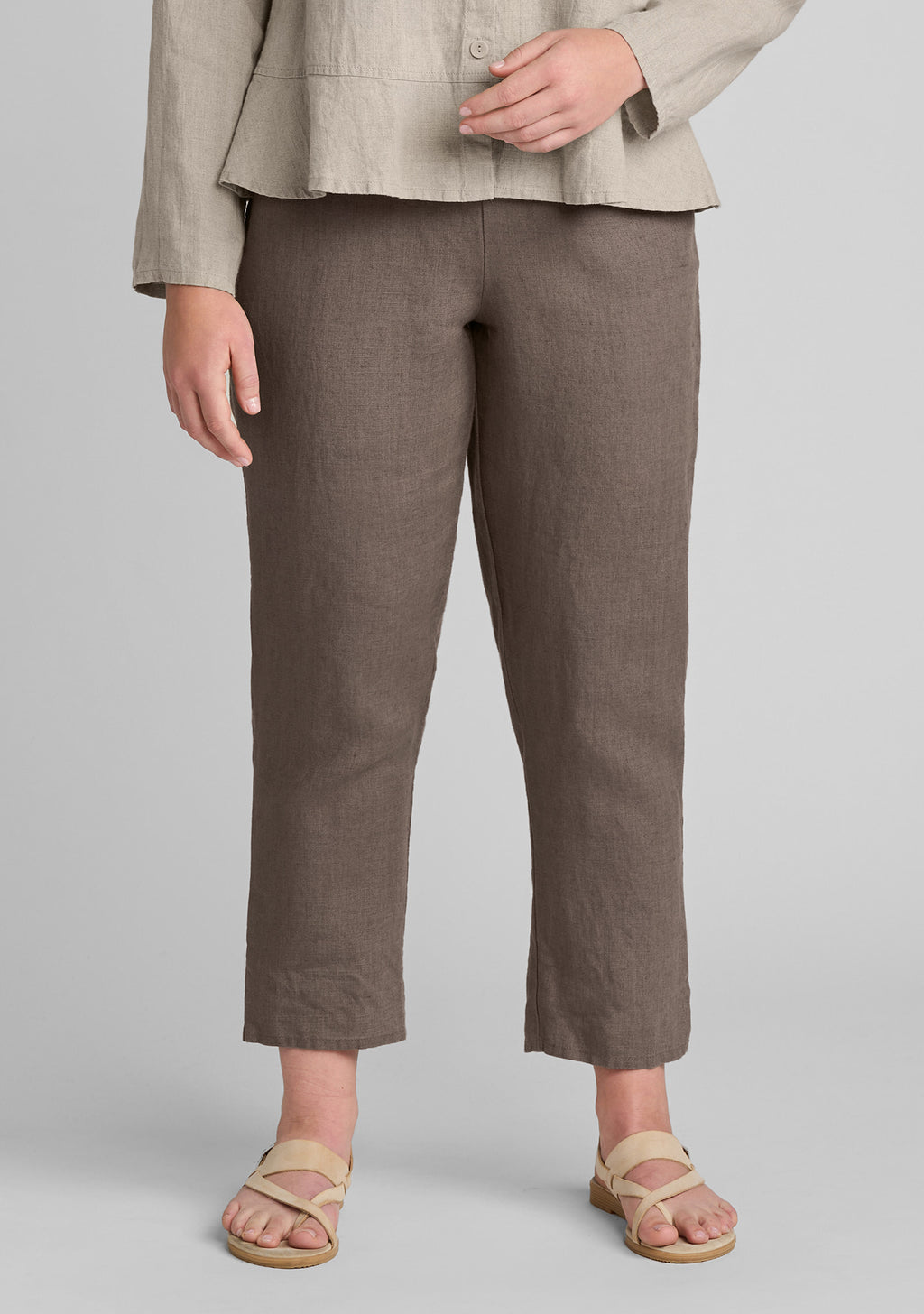 pocketed ankle pant linen pants brown