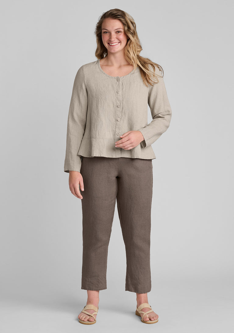 FLAX linen shirt in natural with linen pants in brown