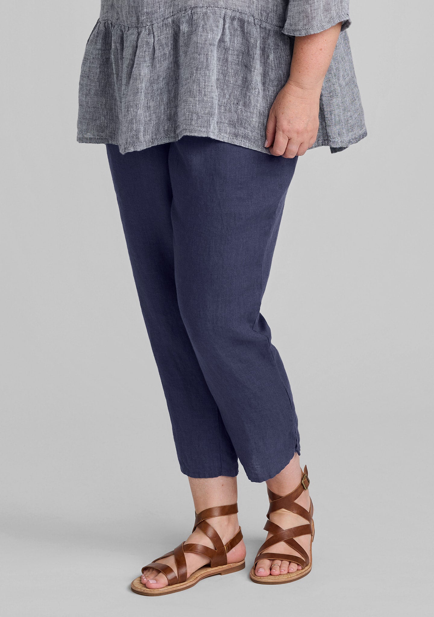 pocketed ankle pant linen pants blue