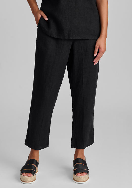 pocketed ankle pant linen pants black