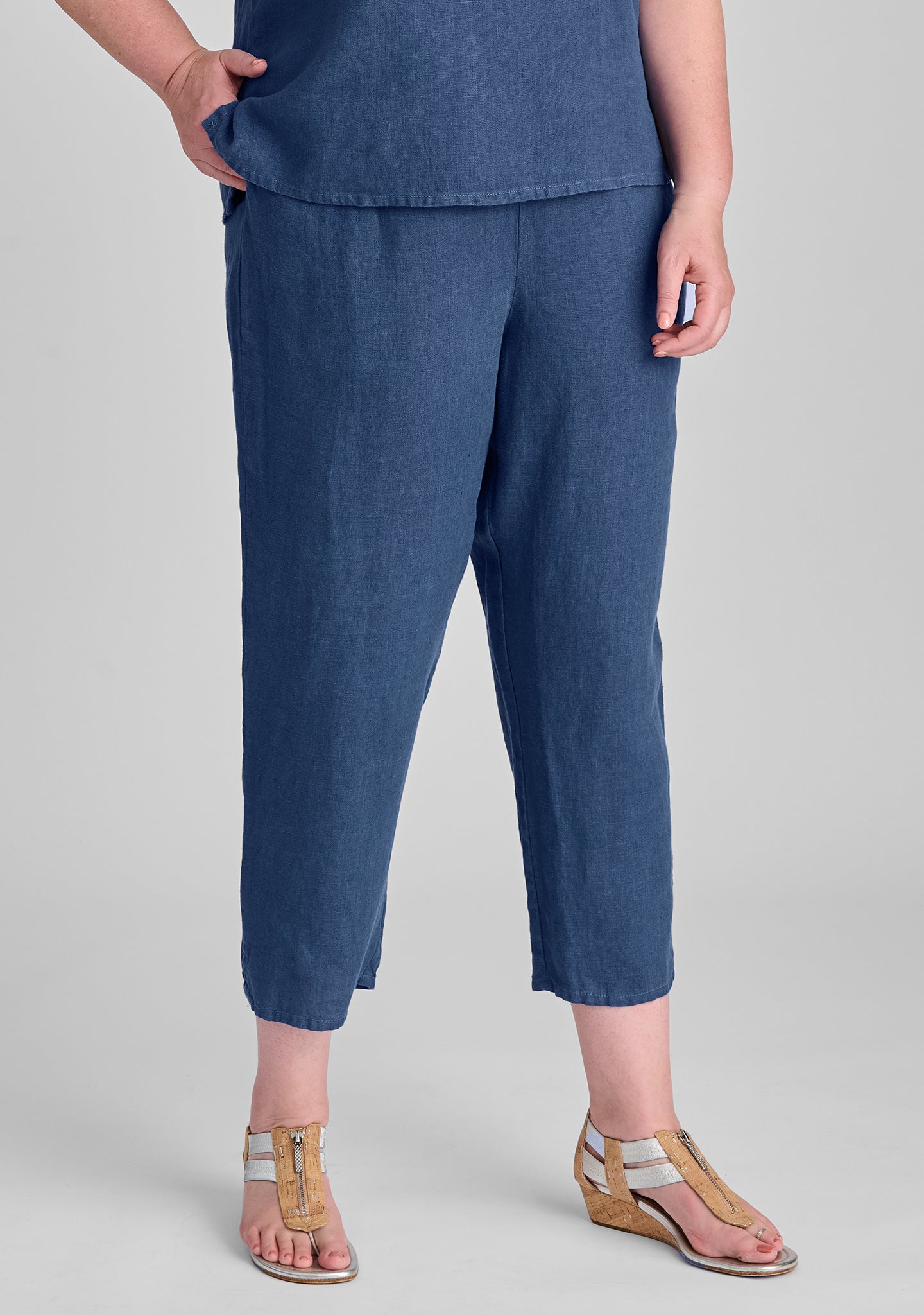 pocketed ankle pant linen pants blue