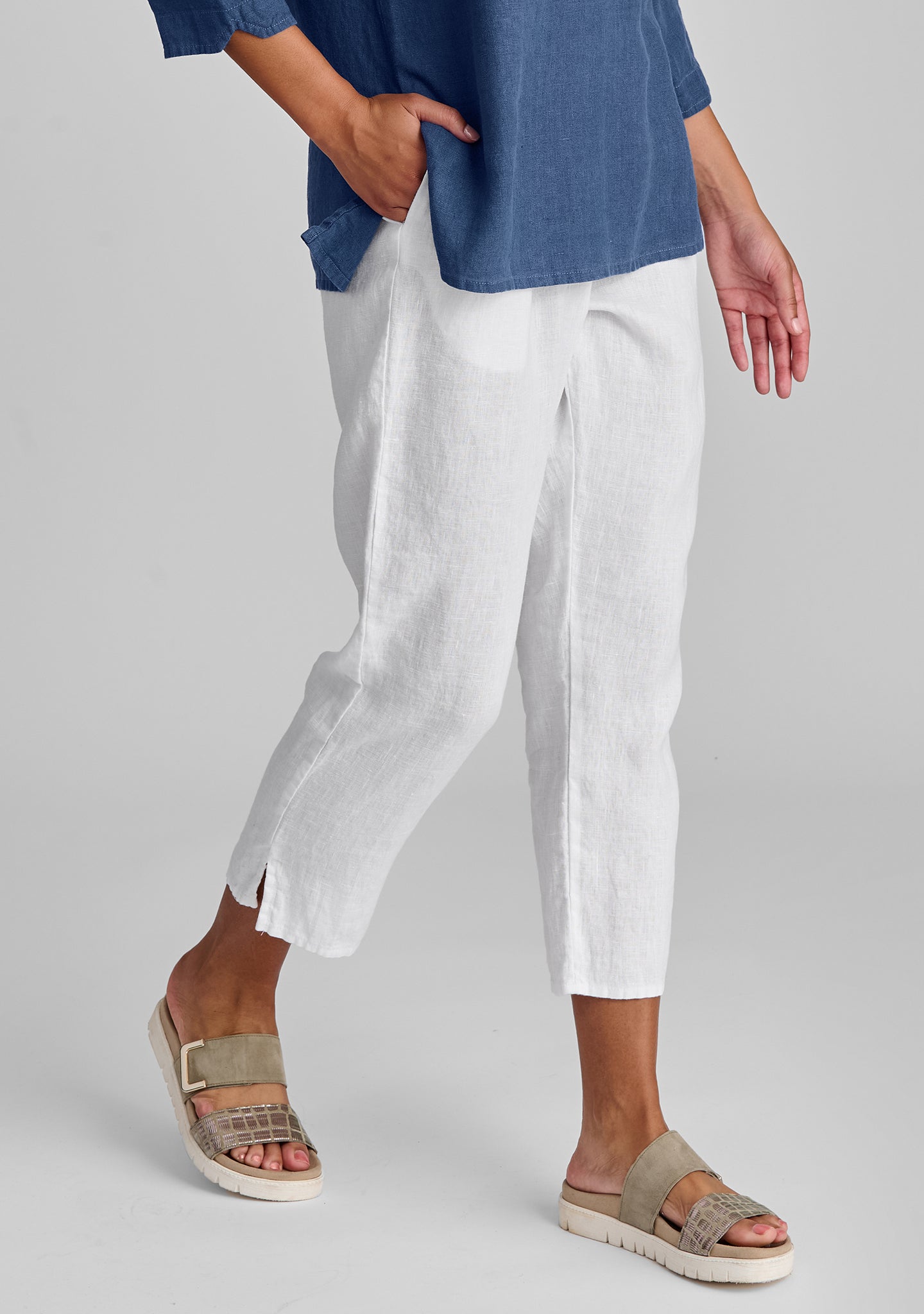 pocketed ankle pant linen pants white