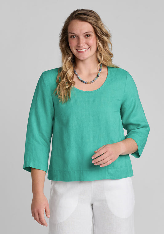 pocketed linear linen pullover green