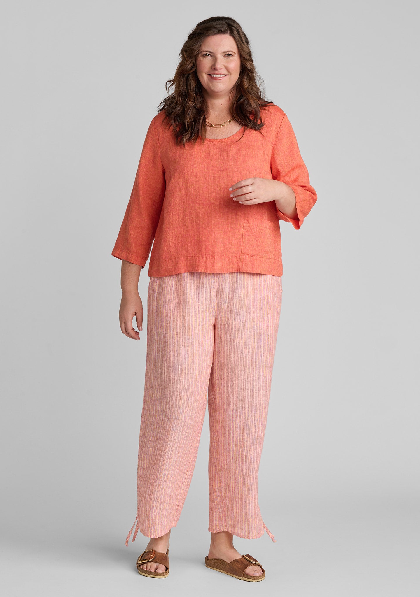 FLAX linen shirt in orange with linen pants in orange