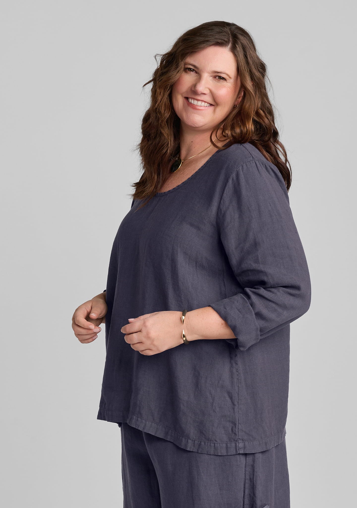 Pure Top - Long Sleeve Linen Shirt - Anchor